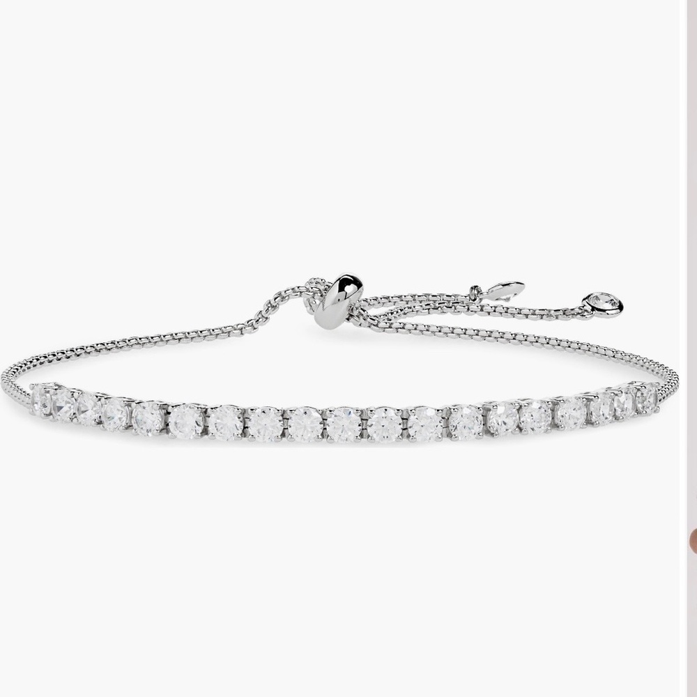 Nordstrom Silver-Tone Cubic Zirconia Slider Bracelet - White